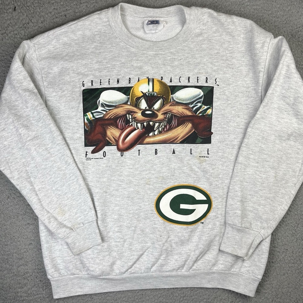 Vintage 1997 Green Bay Packers Taz Crewneck Sweatshirt Looney Tunes USA MADE XL